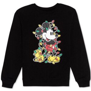 Disney Mickey Mouse Sweatshirt Top Juniors' SMALL Black Funny Holiday Lights NEW